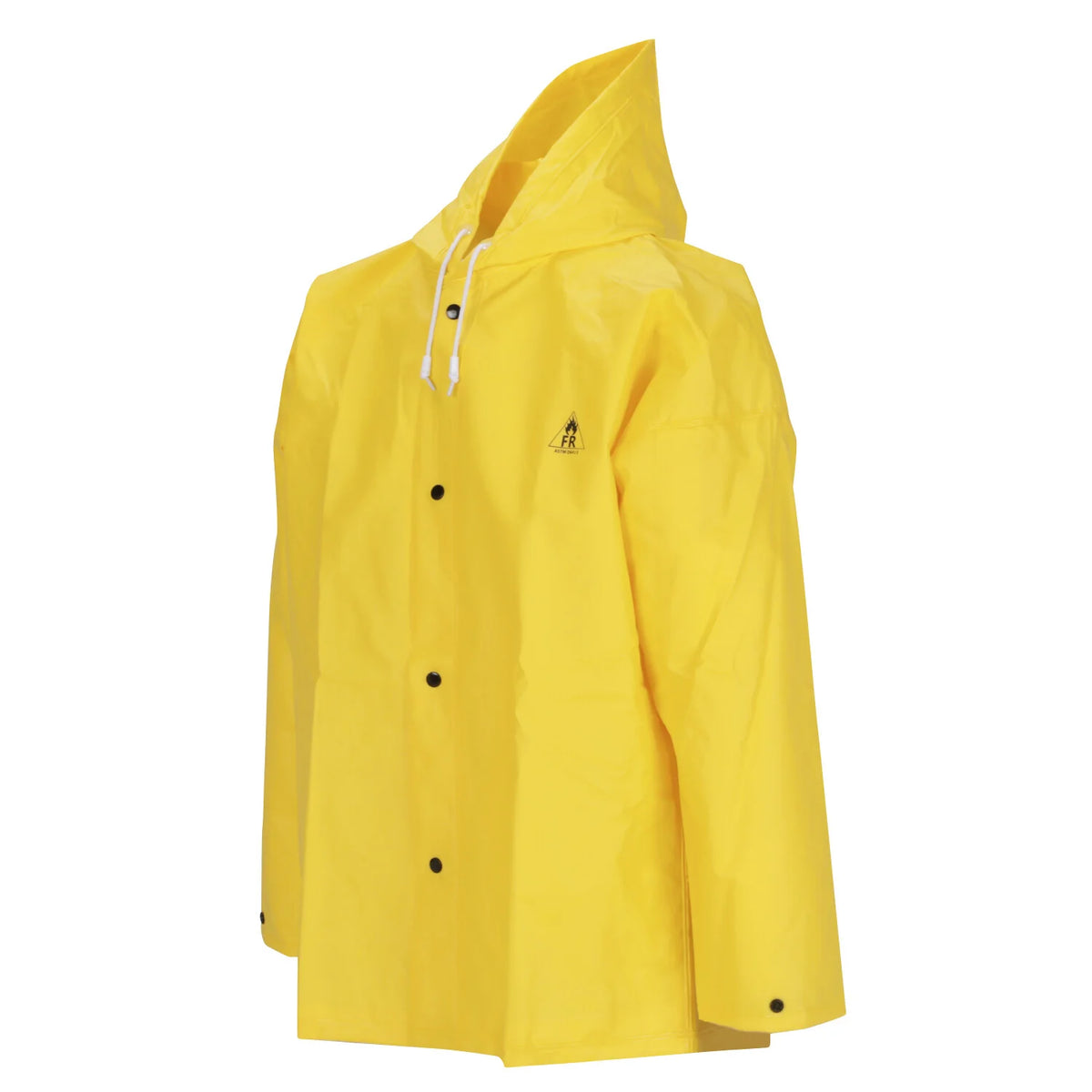 FR RAIN JACKET - PVC/POLYESTER/PVC - FLAME RESISTANT - Yellow Jacket - Storm Fly Front - Attached Hood - Size 4X