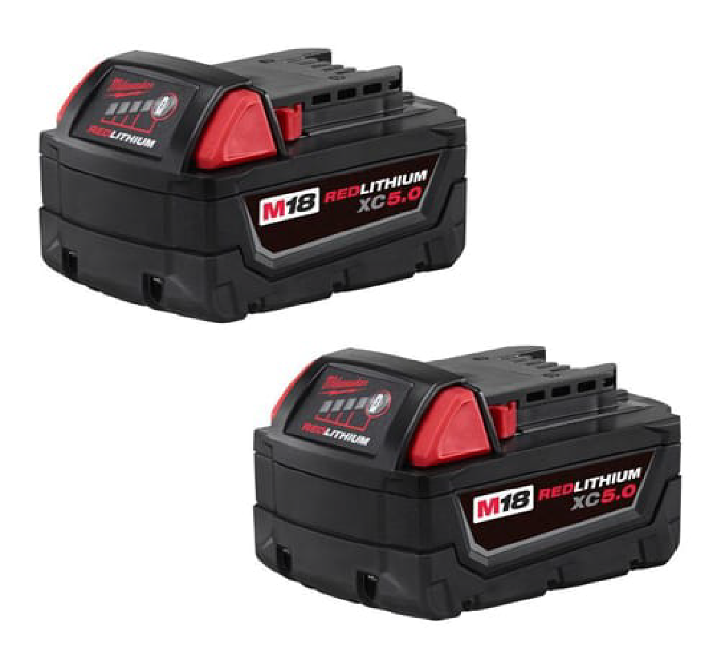 M18 18V Red Lithium XC 5 Ah Extended Capacity Batteries (2 Pack) - MILWAUKEE