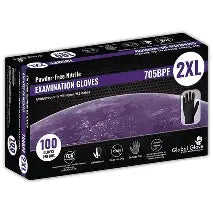 Industrial-grade disposable gloves, powder-free, black nitrile, 5-mil thickness, textured fingertips, 9.5-inches long, ambidextrous. 100 gloves per box, 10 boxes per case. Sold by the case