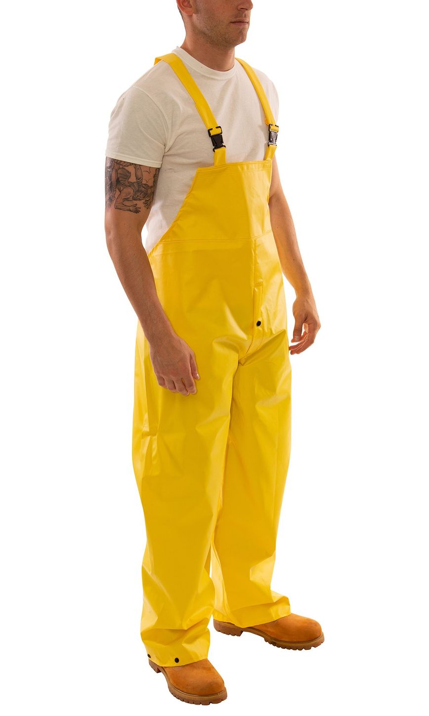 FR BIB - PVC/POLYESTER/PVC - FLAME RESISTANT, Yellow Overall - Snap Fly Front, Size Large