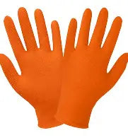 Panther-Guard® - Industrial-grade disposable gloves, powder free, high_x0002_visibility orange nitrile, heavyweight 7-mil thickness. 100 gloves per box, 10 boxes per case. Sold by the case